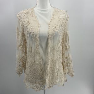 Indigo thread company creamy white beige tone lace tunic drape front top